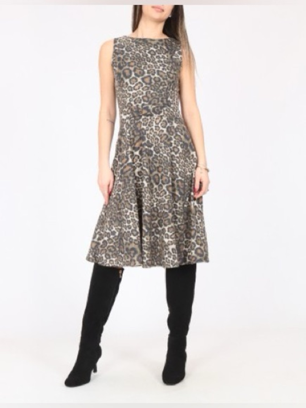 Zara Sleeveless Leopard Print A-Line Dress
